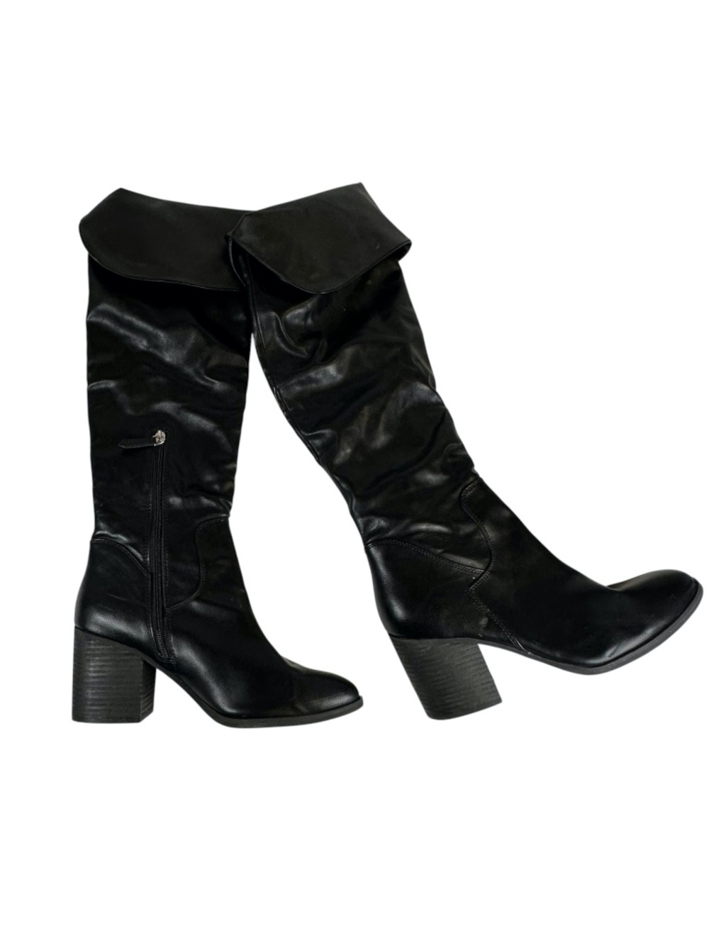 Banana Republic Luke Black Faux Leather Over The Knee Fold Over Boots Size 9M